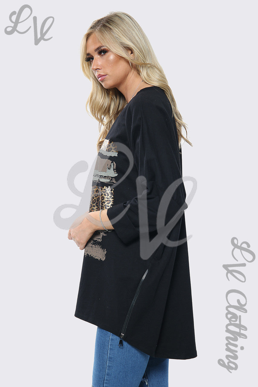Dames oversized sweatshirt met luipaardprint, zwart, eenheidsprijs £ 13,99