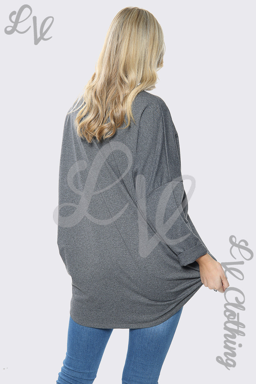 Dames oversized sweatshirt met luipaardprint houtskool per stuk € 10,99