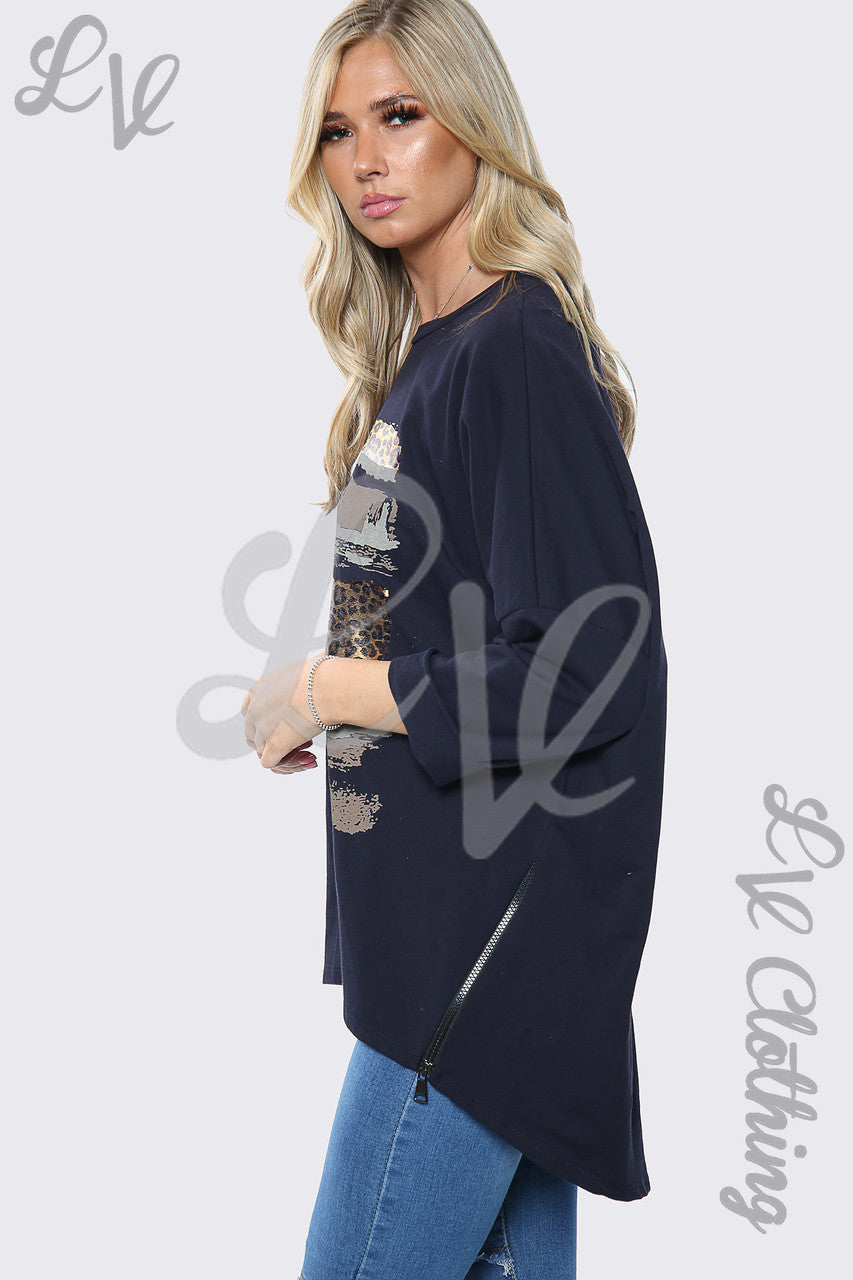 Dames oversized sweater met luipaardprint marine Eenheidsprijs € 13,99