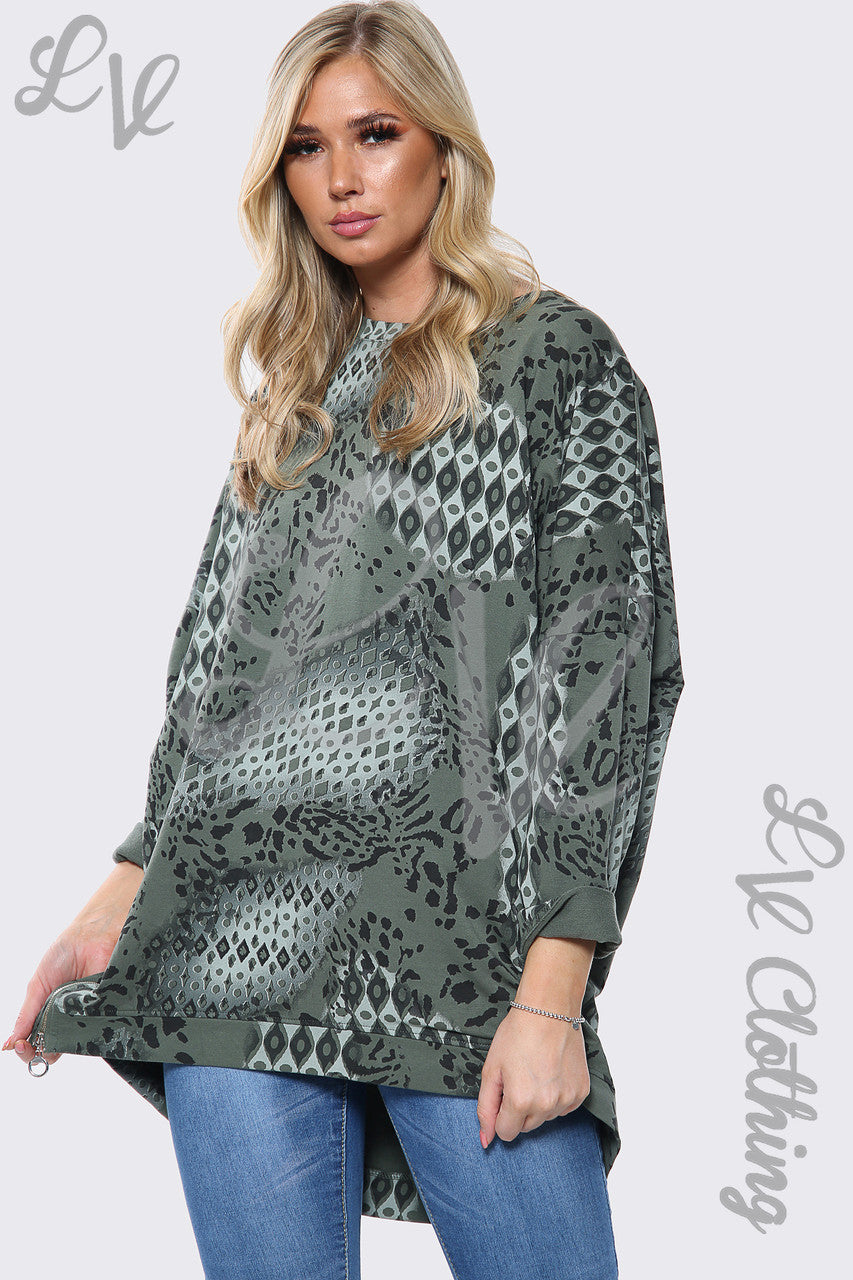 Dames Sweatshirt met Dierenprint Top Khaki Stukprijs £14.99
