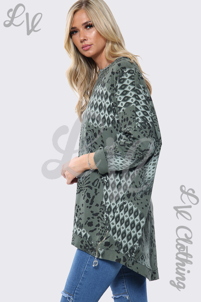 Dames Sweatshirt met Dierenprint Top Khaki Stukprijs £14.99