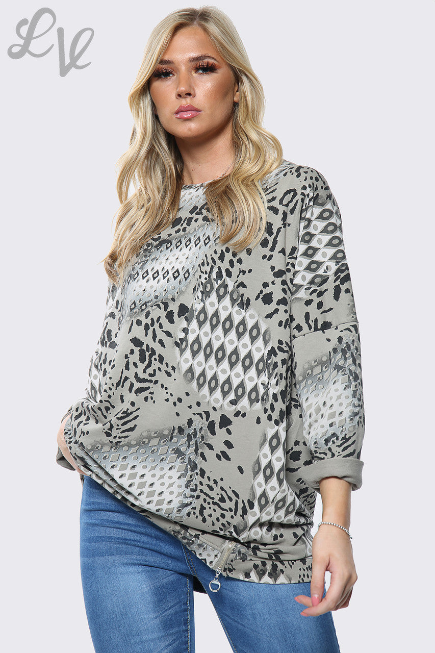 Dames sweatshirt met dierenprint, steenkleurig, eenheidsprijs €8,99