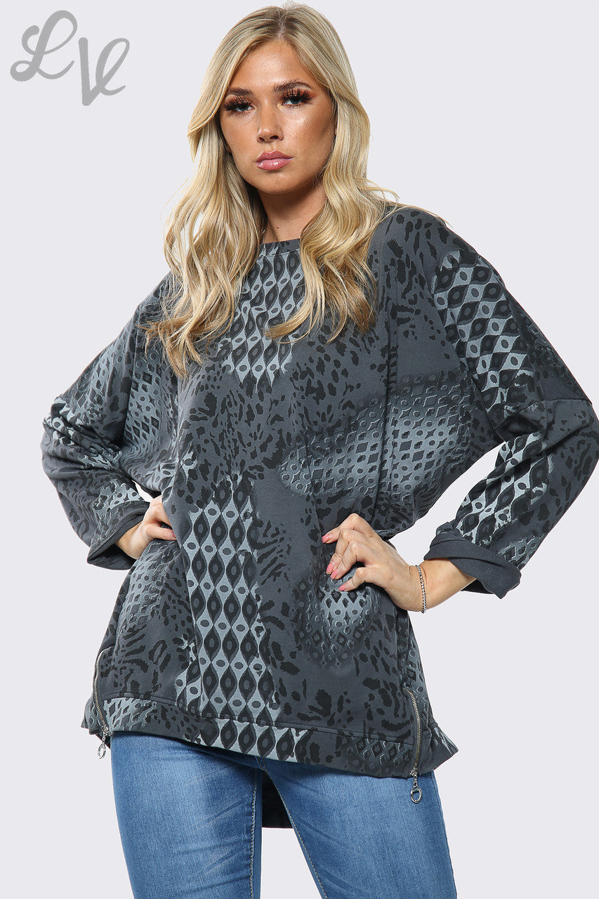 Dames sweater met dierenprint top antraciet Eenheidsprijs €8,99