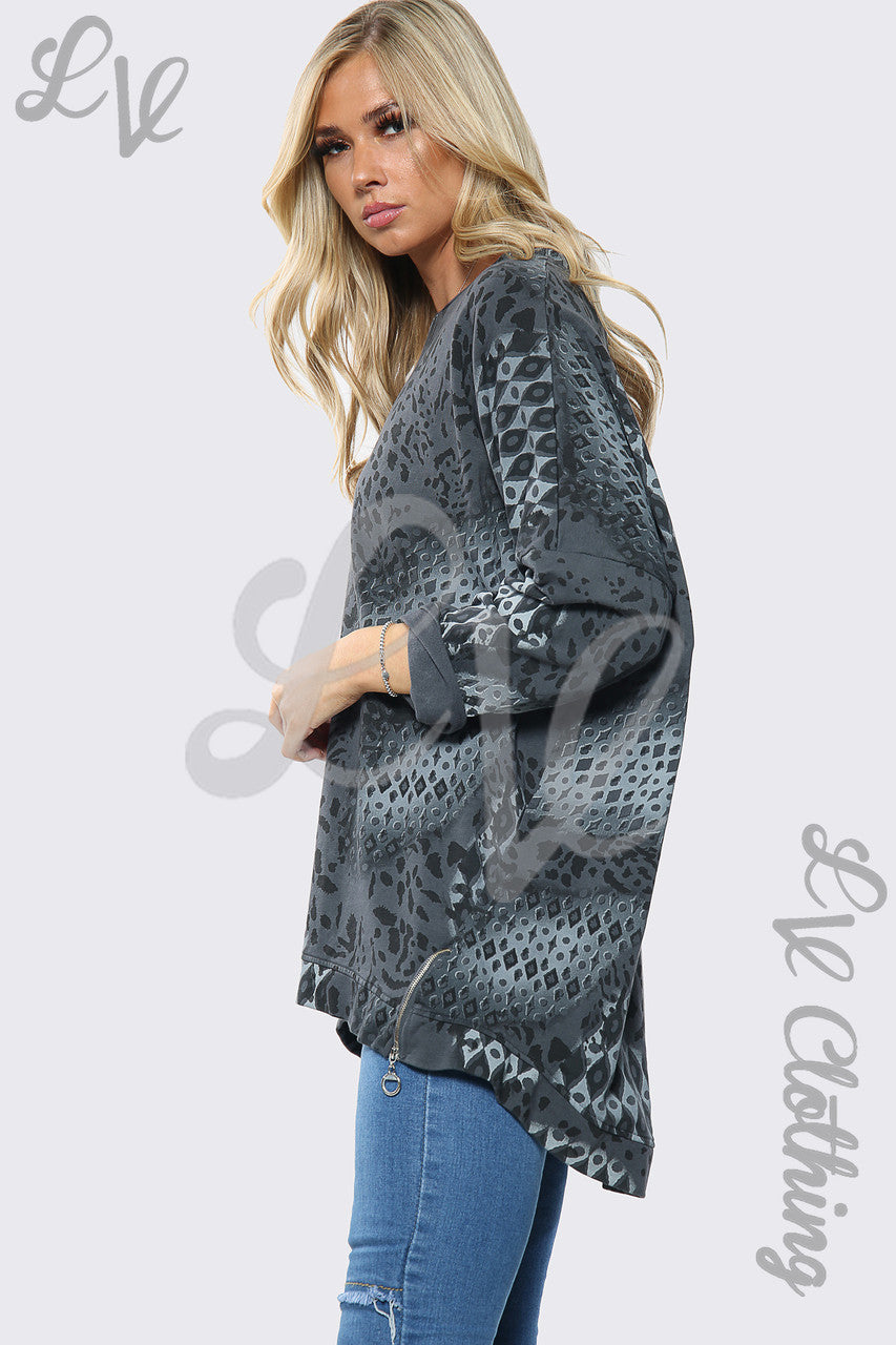 Dames sweater met dierenprint top antraciet Eenheidsprijs €8,99