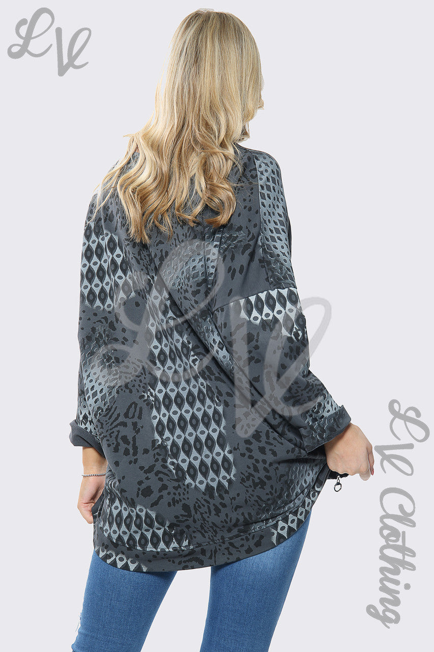 Dames sweater met dierenprint top antraciet Eenheidsprijs €8,99