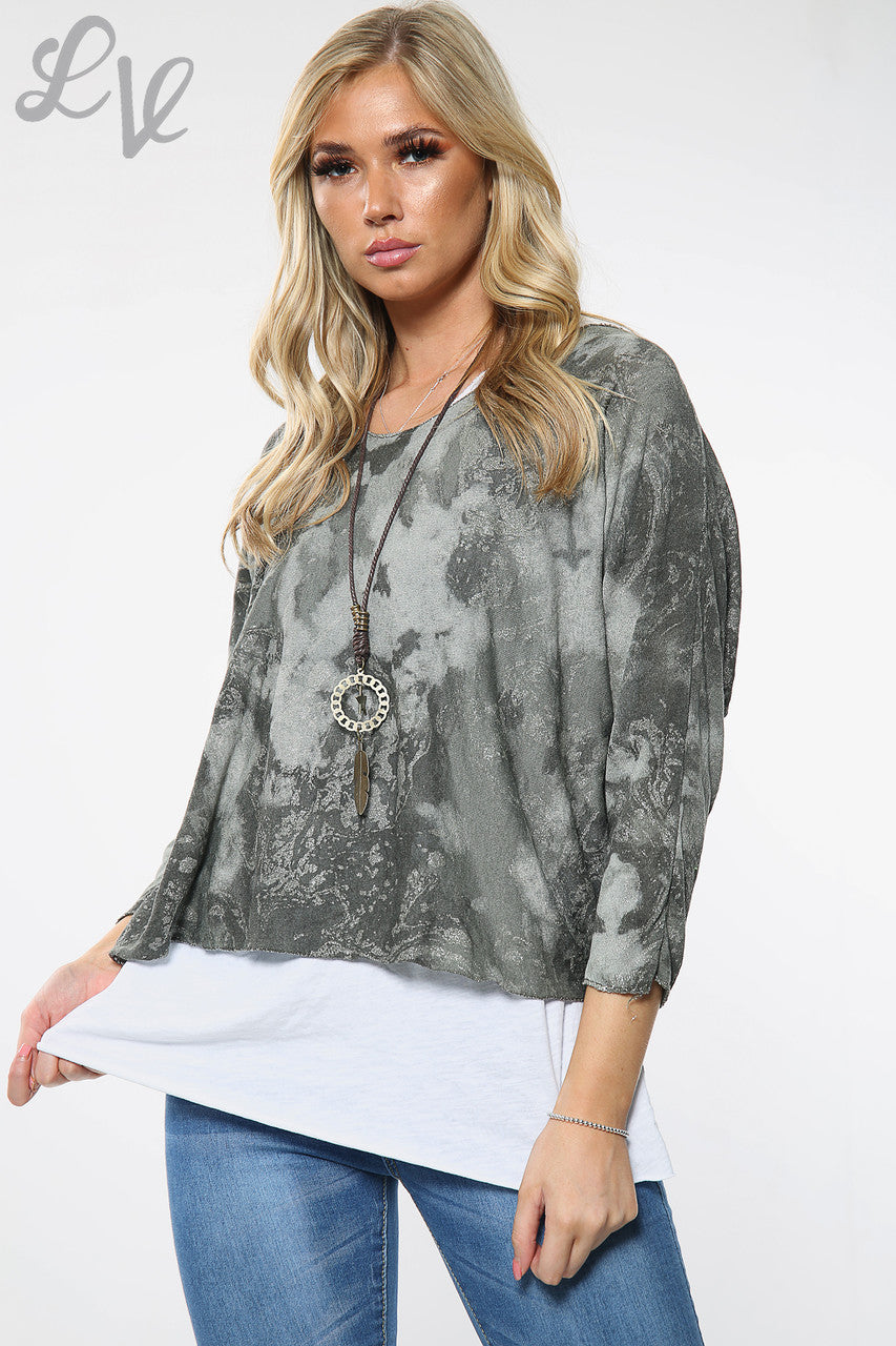 Dames Tweelaags Tie-Dye Kettingtop Khaki Stukprijs € 8,99