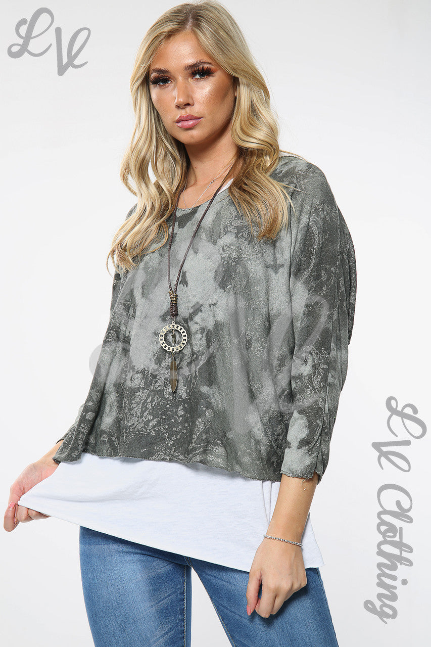Dames Tweelaags Tie-Dye Kettingtop Khaki Stukprijs € 8,99