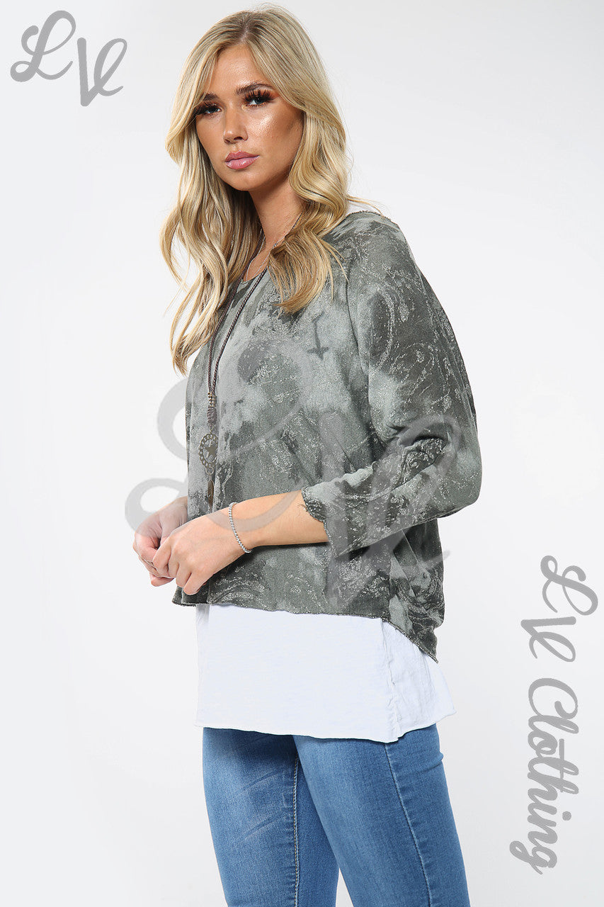 Dames Tweelaags Tie-Dye Kettingtop Khaki Stukprijs € 8,99