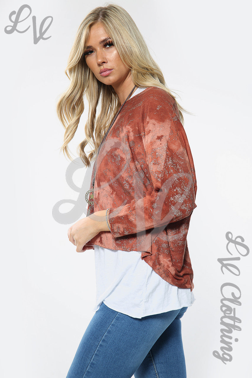 Dames Twee Laags Tie Dye Ketting Top Roest Eenheidsprijs £11,99