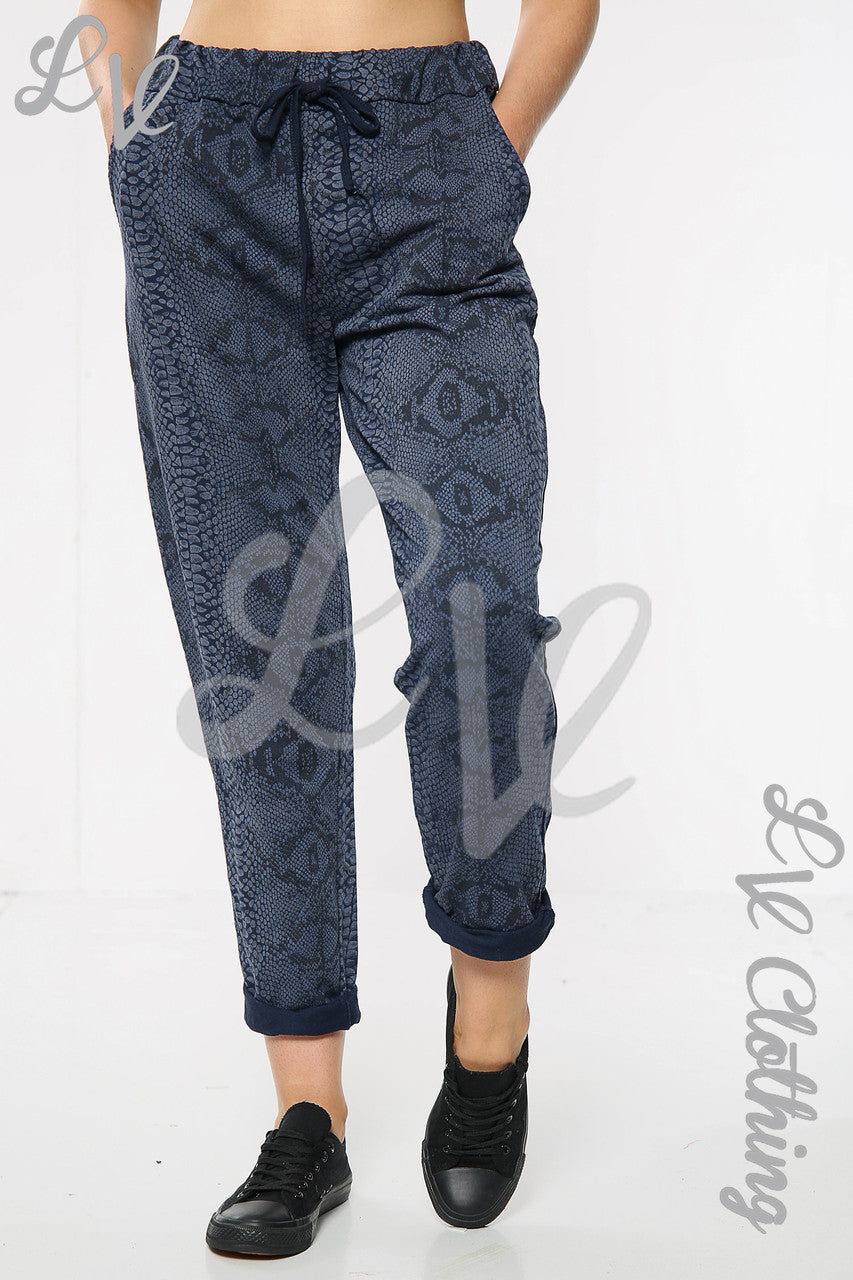 Ladies Snake Print Jogging Pant Navy Unit Price £9.99