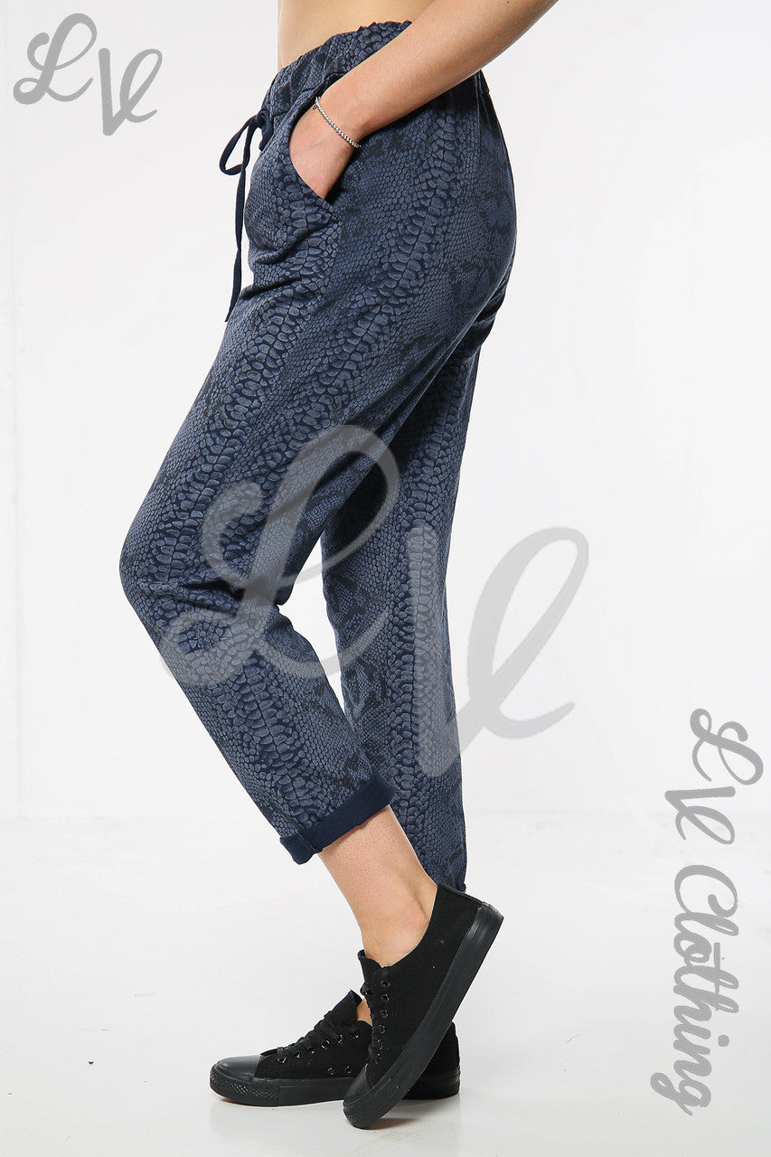 Ladies Snake Print Jogging Pant Navy Unit Price £9.99