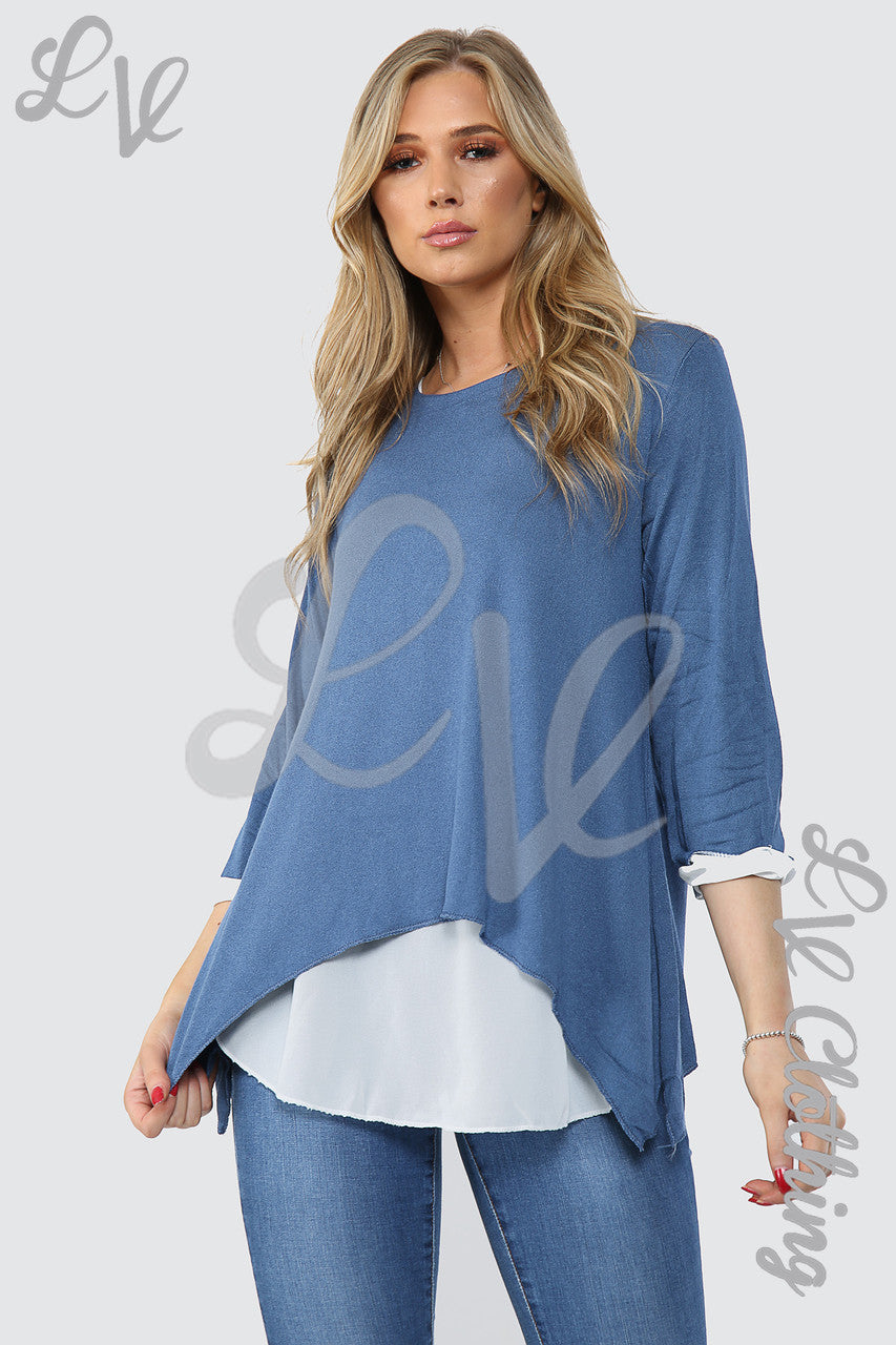Ladies Double Layer Shirt Top Denim - Unit Price £13.99