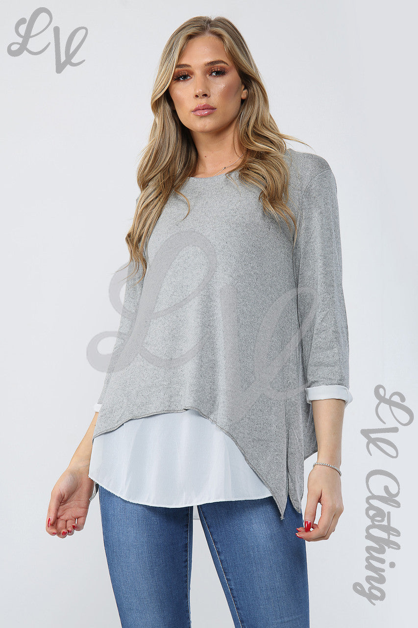 Dames Dubbellaags Shirt Top Grijs - Stukprijs € 13,99