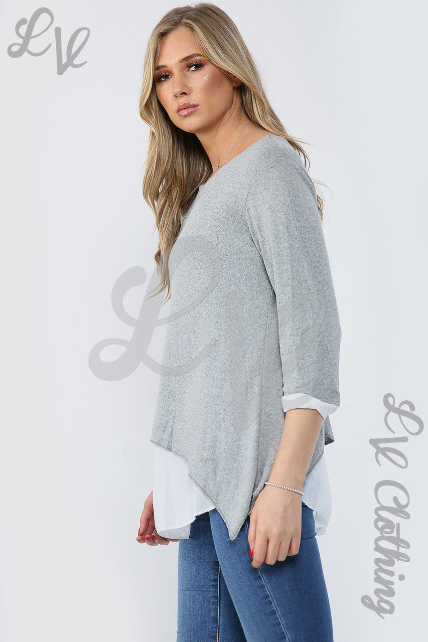 Dames Dubbellaags Shirt Top Grijs - Stukprijs € 13,99