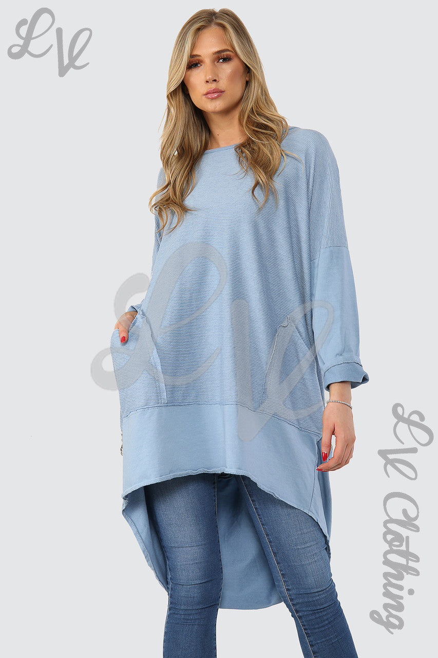Ladies Ribbed Tunic With Zip Hem Detail Denim - Unit Price £15.99