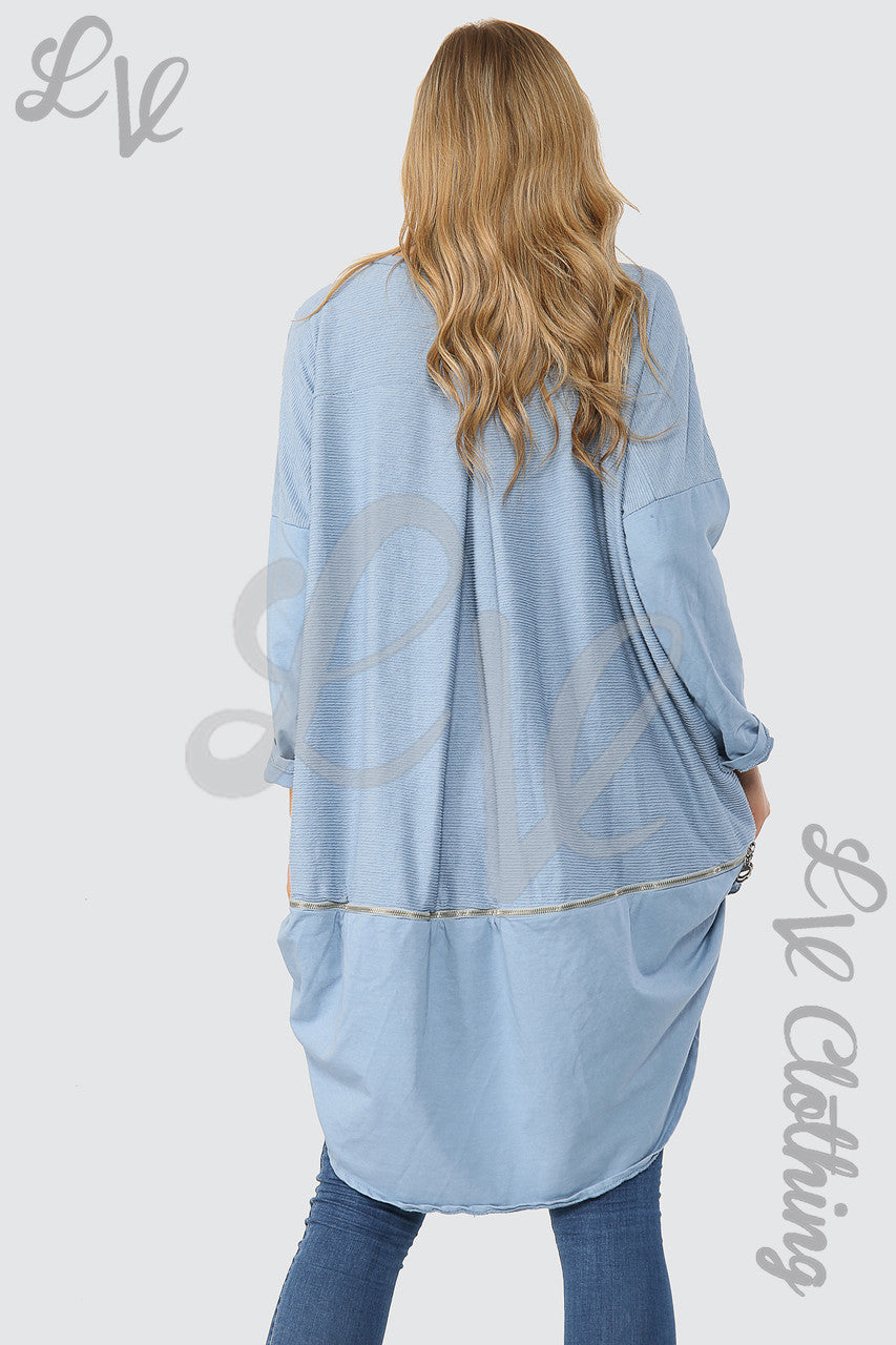 Ladies Ribbed Tunic With Zip Hem Detail Denim - Unit Price £15.99