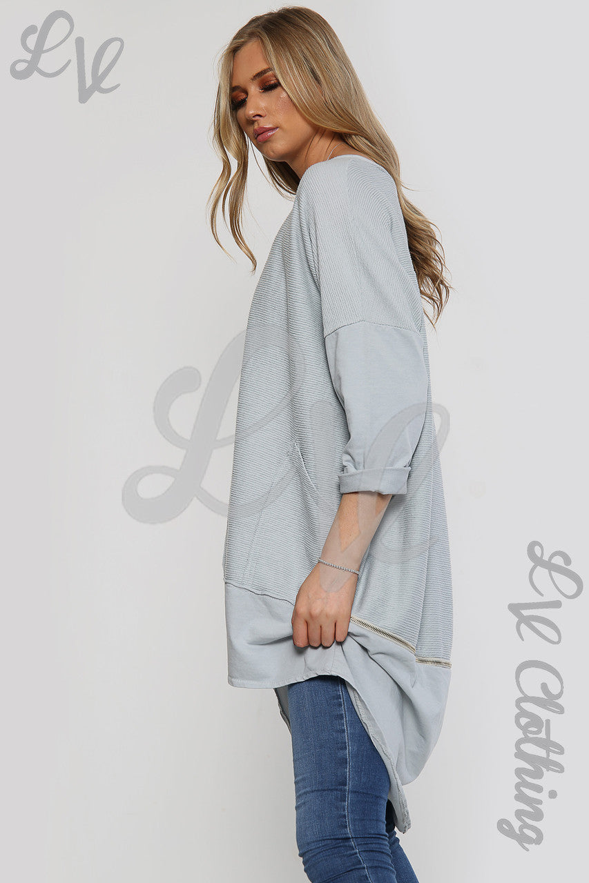 Ladies Ribbed Tunic With Zip Hem Detail Grey - Unit Price £15.99