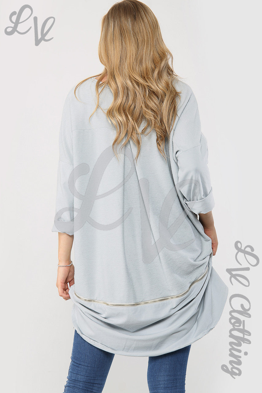 Ladies Ribbed Tunic With Zip Hem Detail Grey - Unit Price £15.99
