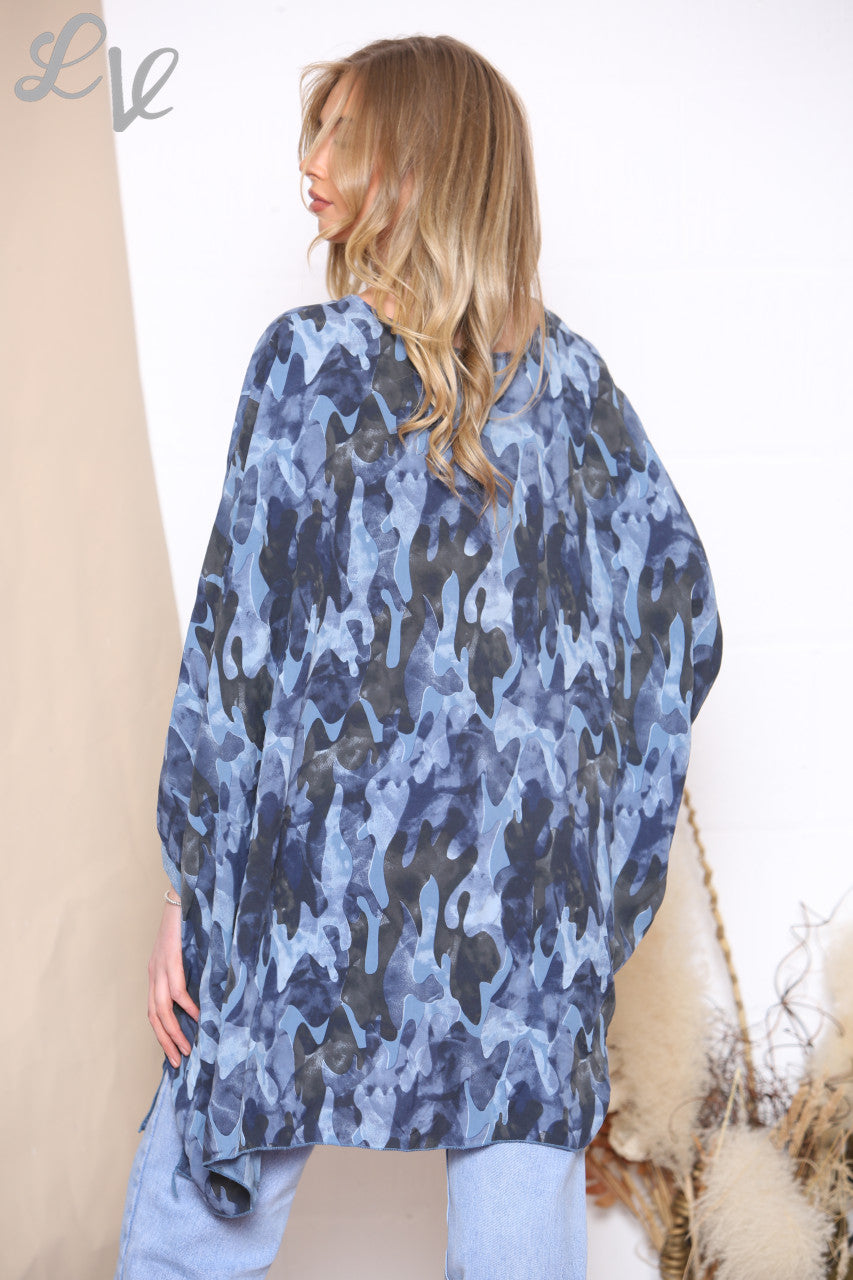 Dames Camouflageprint Vleermuismouwentop Denim