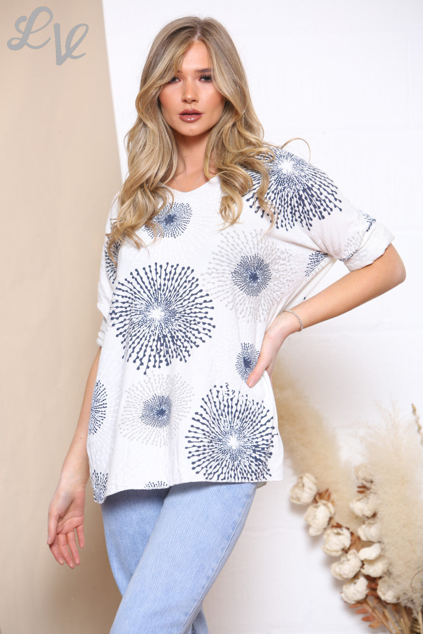 Dames Fijngebreide Trui met Paardenbloemprint Wit