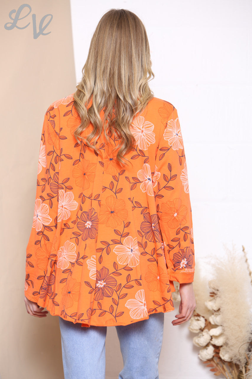 Dames Bloemenlijnprint Top Oranje
