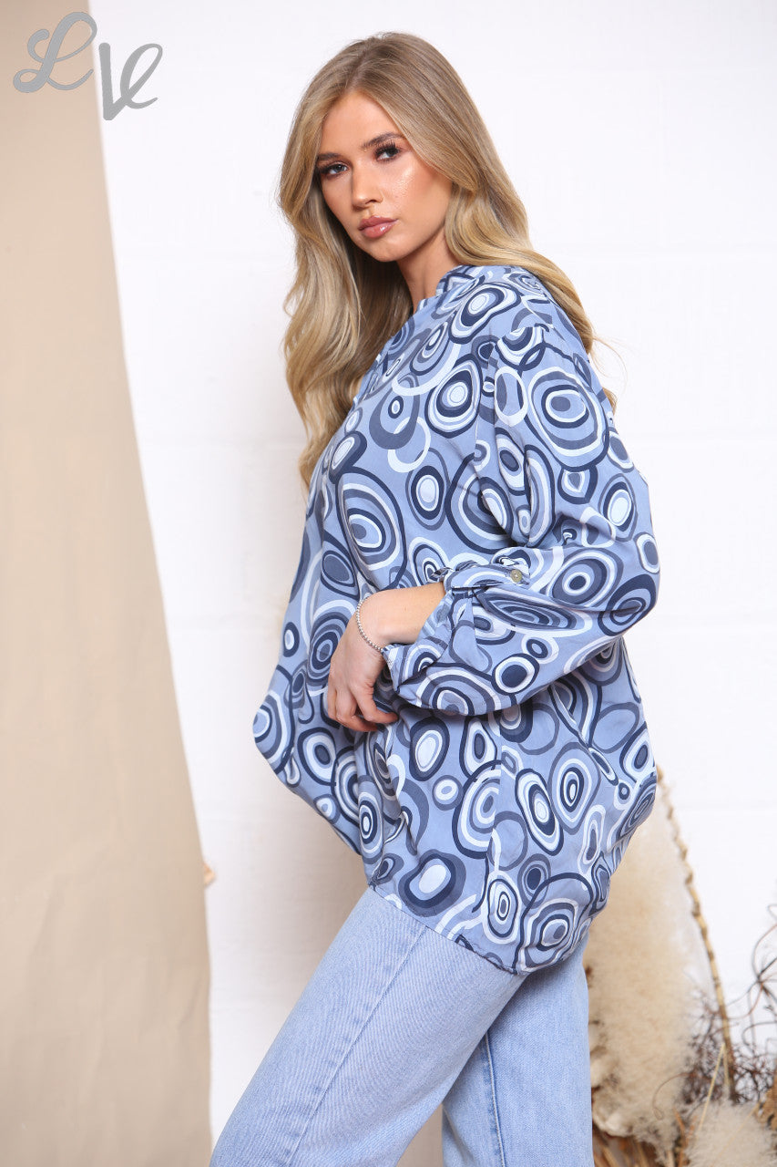 Ladies Circle Swirl Print Shirt Top Denim