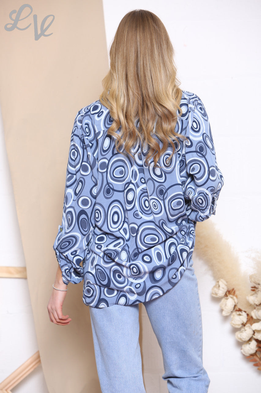 Ladies Circle Swirl Print Shirt Top Denim