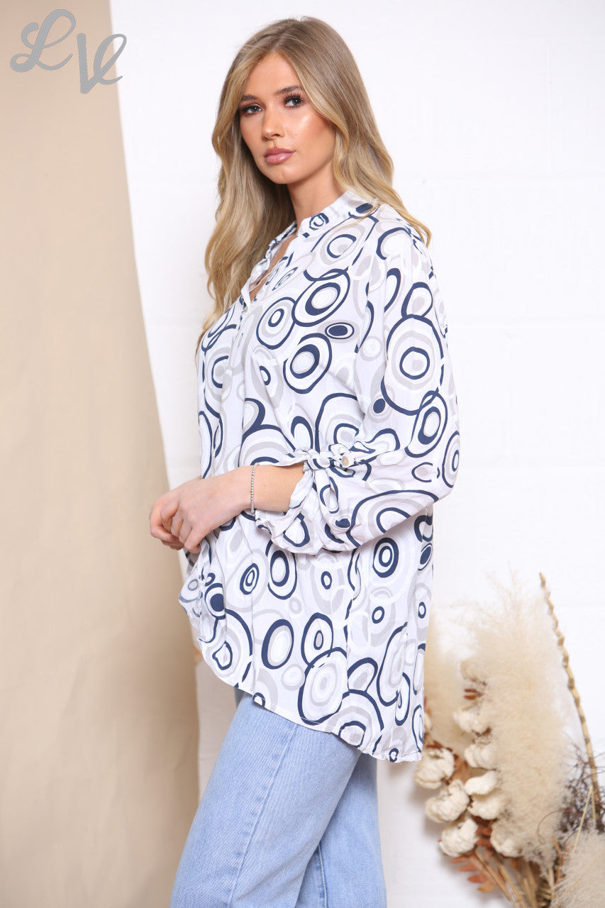 Damesoverhemd met swirlprint - wit