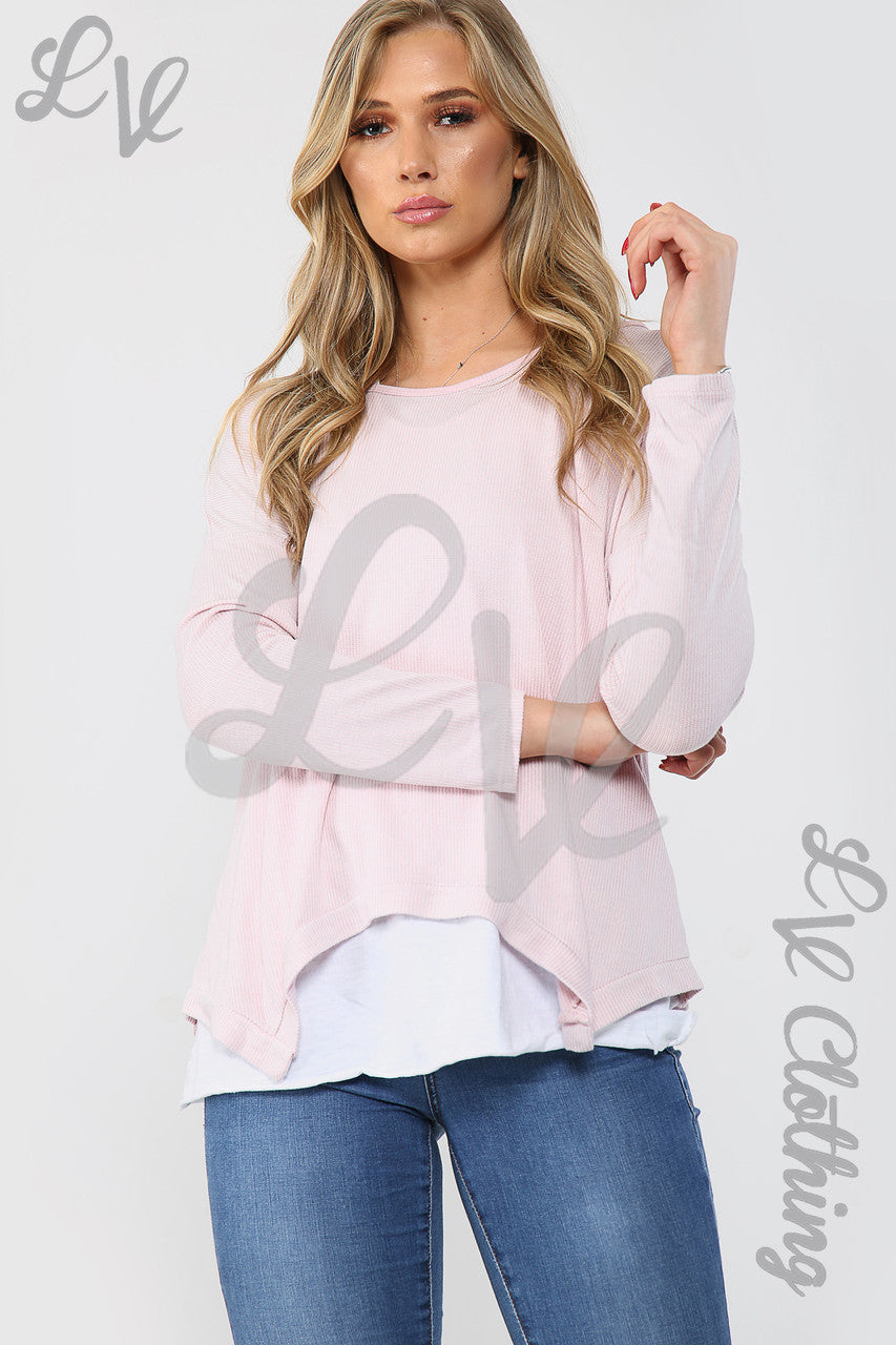 Dames Dubbellaagse Ribtop Dusty Pink - Eenheidsprijs €9,99