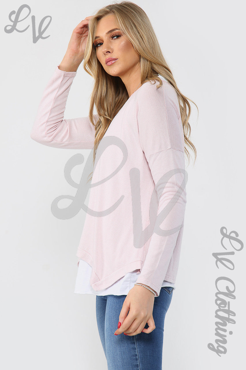 Dames Dubbellaagse Ribtop Dusty Pink - Eenheidsprijs €9,99