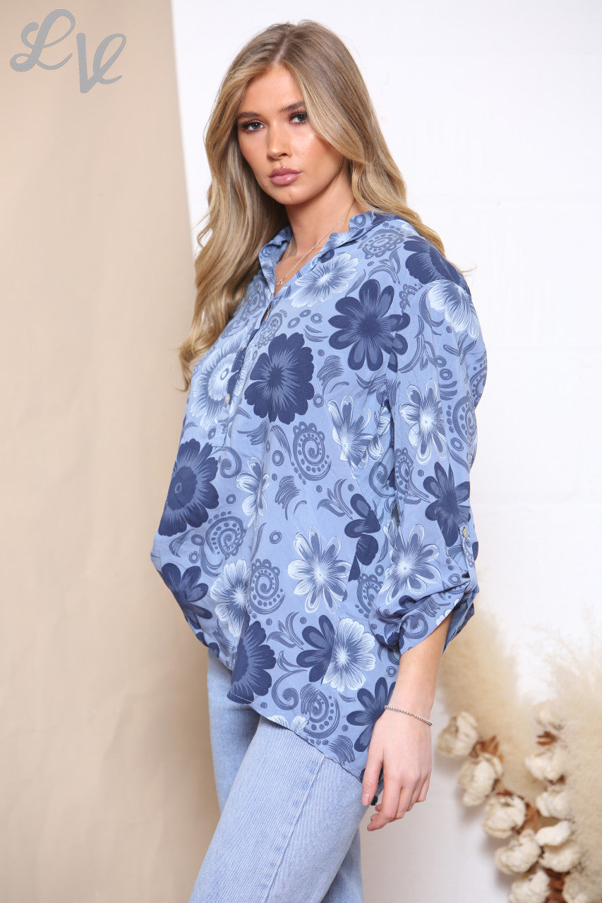 Dames Bloemen Paisley Print Shirt Top Jeans