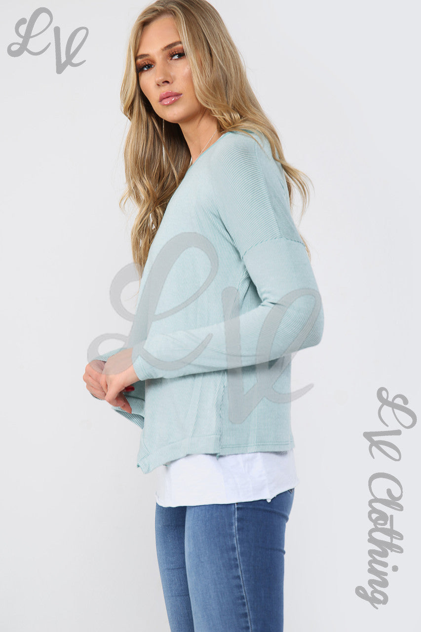 Dames Double Layer Ribbed Top Tiffany - Prijs per eenheid €9,99