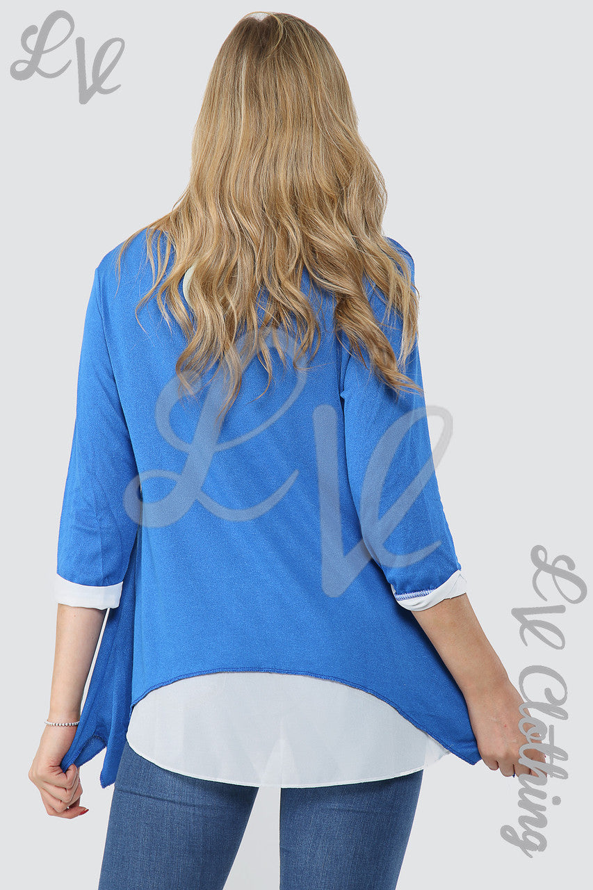 Ladies Double Layer Shirt Top Royal Blue - Unit Price £13.99