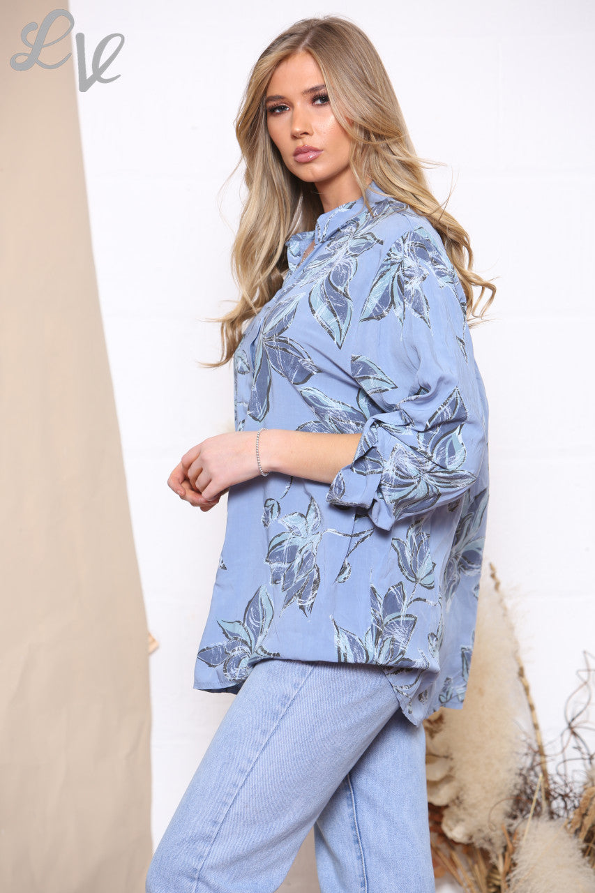 Dames Top met Bloemenprint en Denim