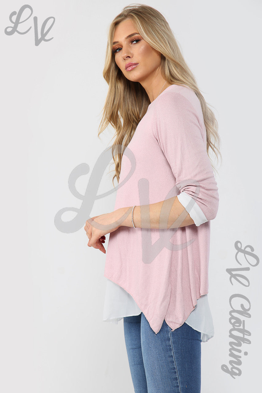 Ladies Double Layer Shirt Top Dusty Pink - Unit Price £13.99