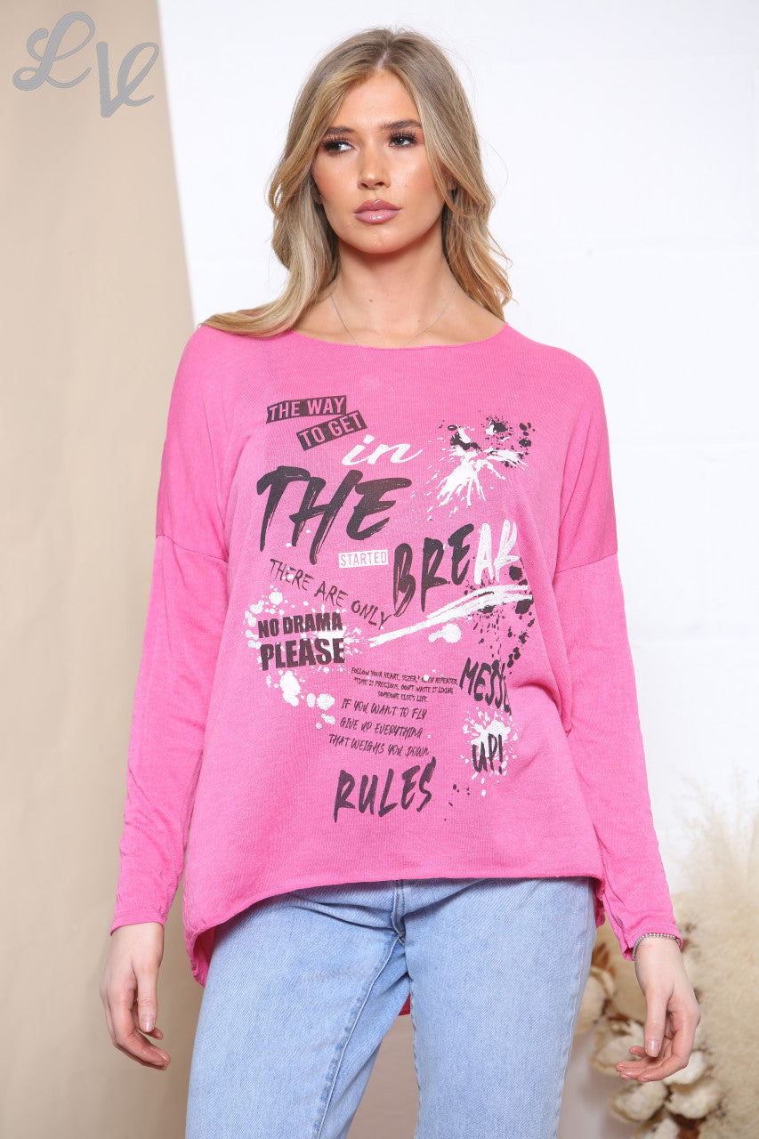 Dames Graffiti Geprinte Top Cerise