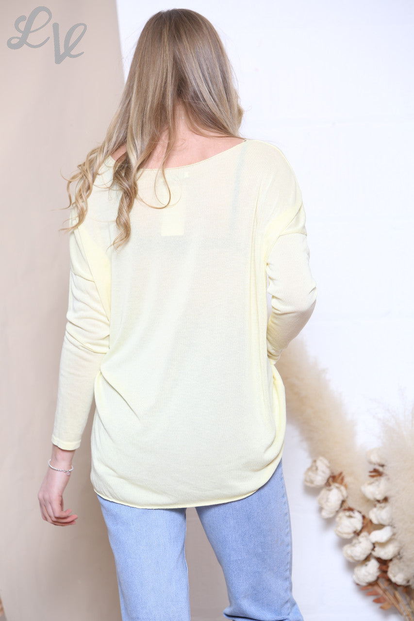 Ladies Graffiti Printed Top Lemon