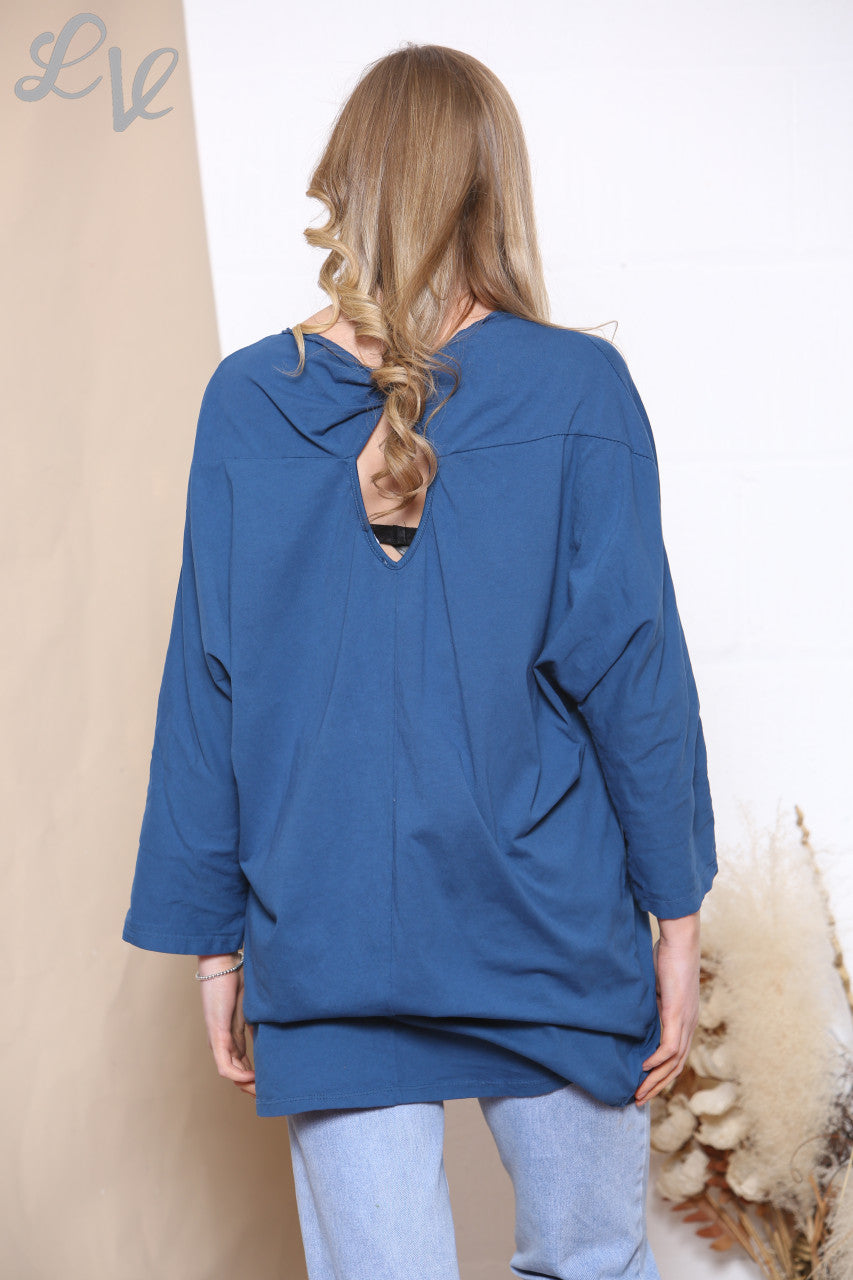 Ladies Star Front & Twist Back Detail Sweatshirt Top Navy