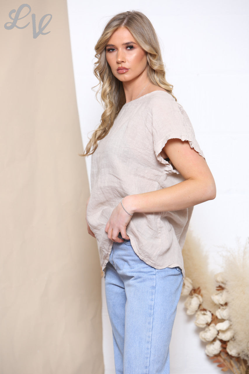 Ladies Button Back Detail Top Stone