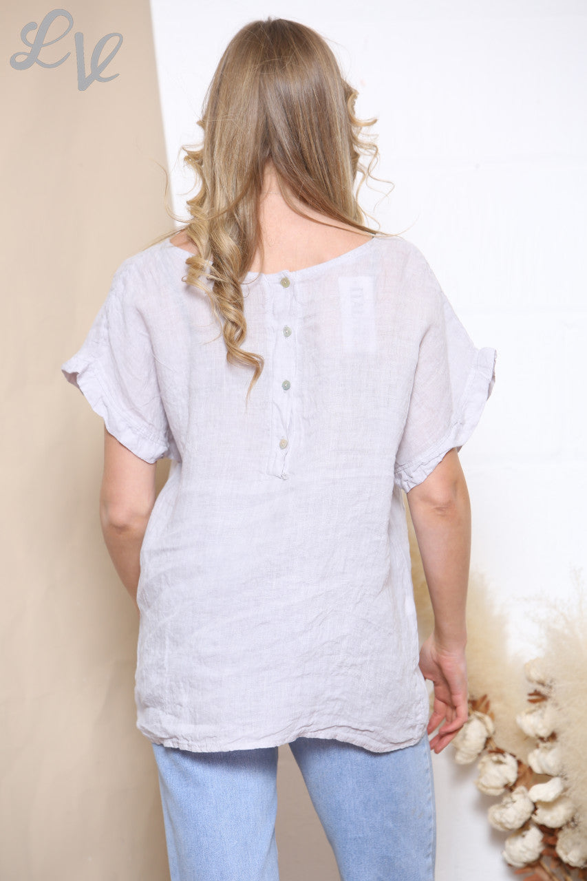 Dames Top Met Knoopdetail Op De Rug Zilver