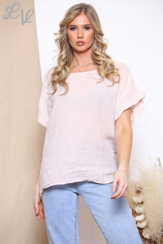 Ladies Button Back Detail Top Dusty Pink