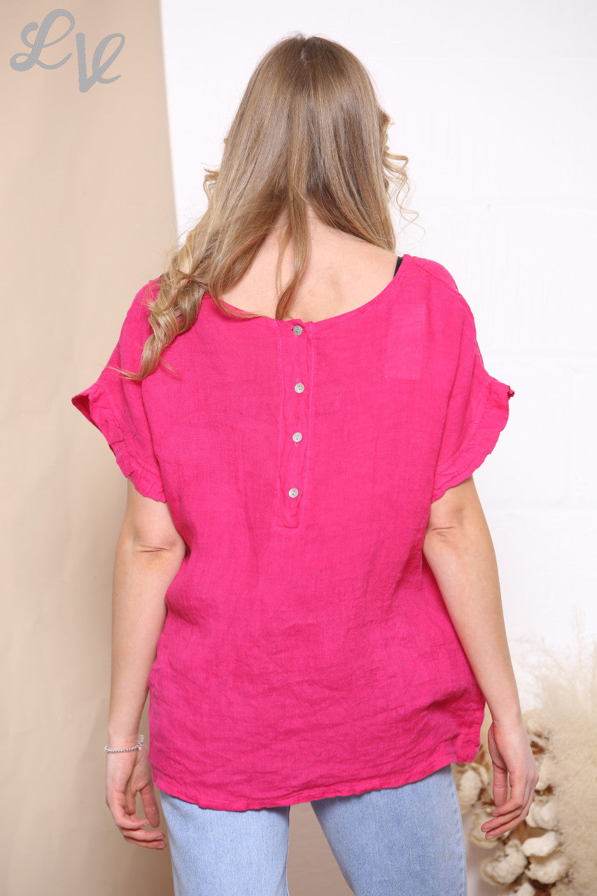 Ladies Button Back Detail Top Cerise