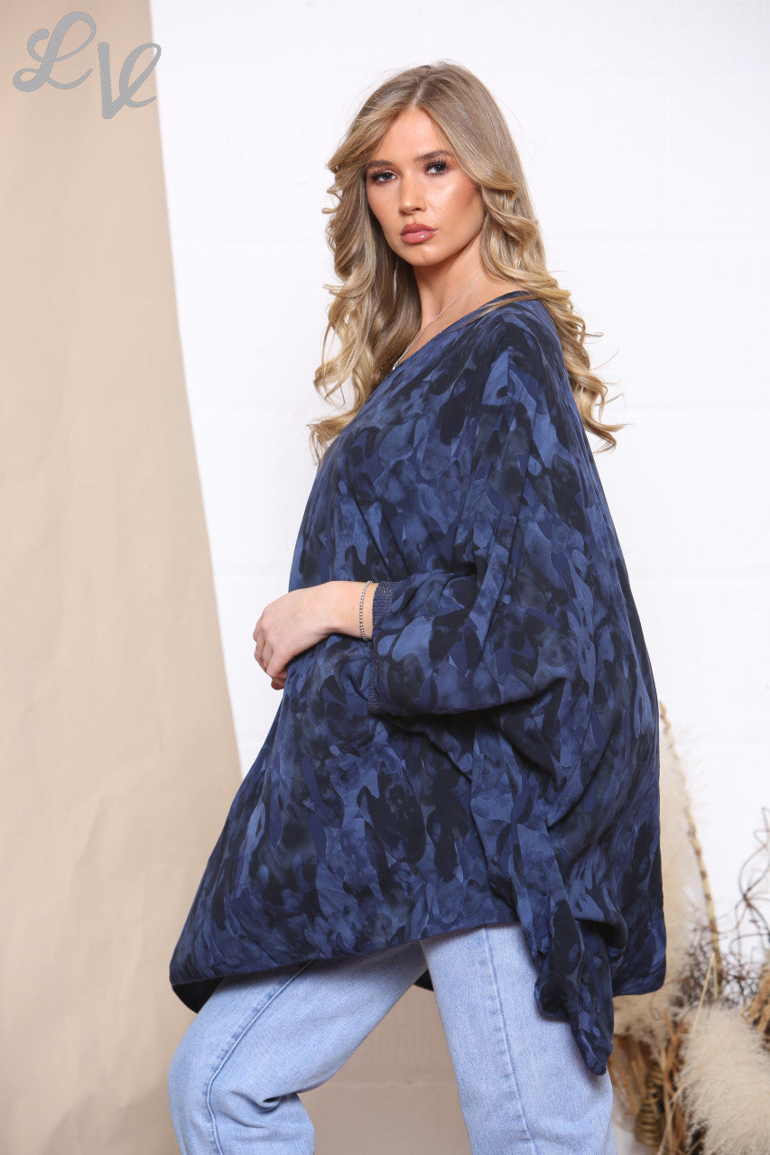 Dames Camouflageprint Batwing Top Marineblauw