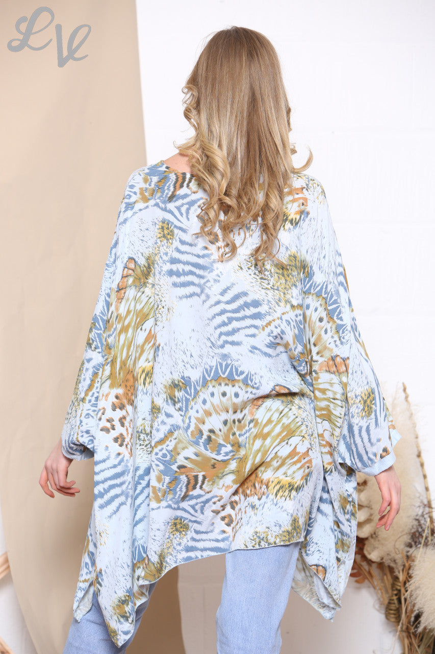 Dames Top Met Dierenprint En Vleermuismouwen Hemelsblauw