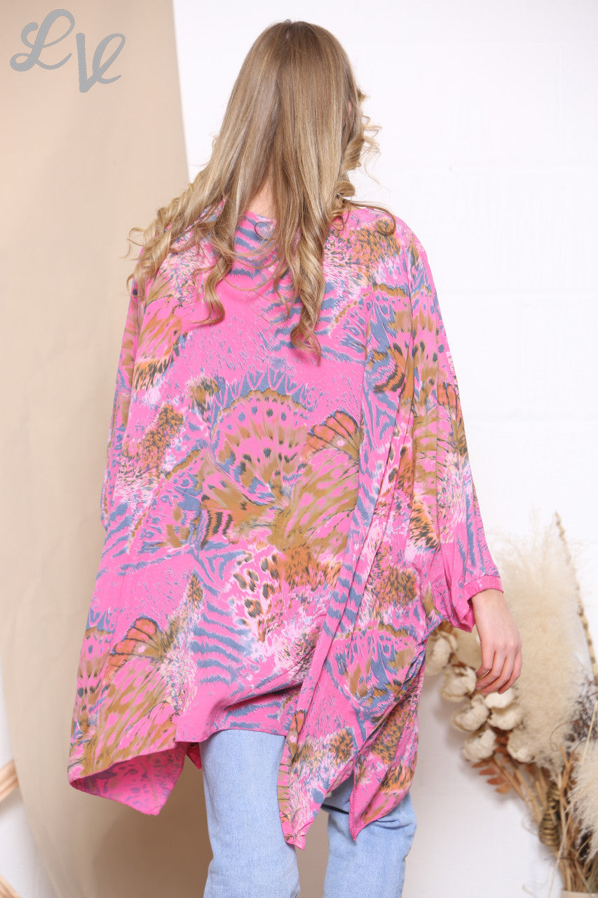 Dames Top met Dierenprint en Vleermuismouwen Cerise
