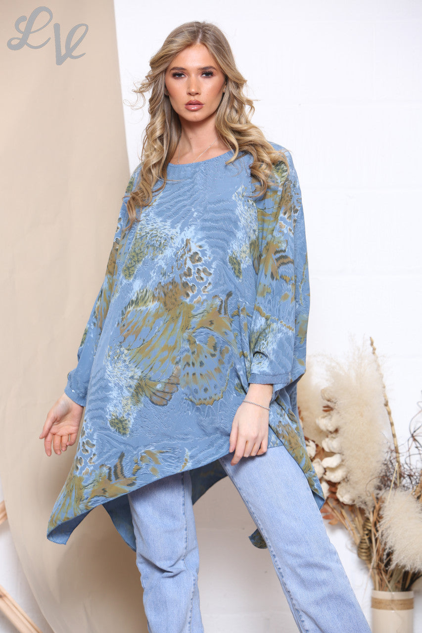 Ladies Animal Print Batwing Top Denim