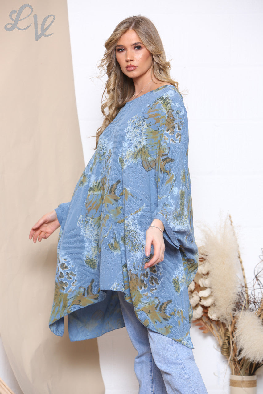 Ladies Animal Print Batwing Top Denim