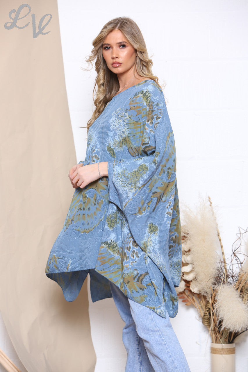 Ladies Animal Print Batwing Top Denim