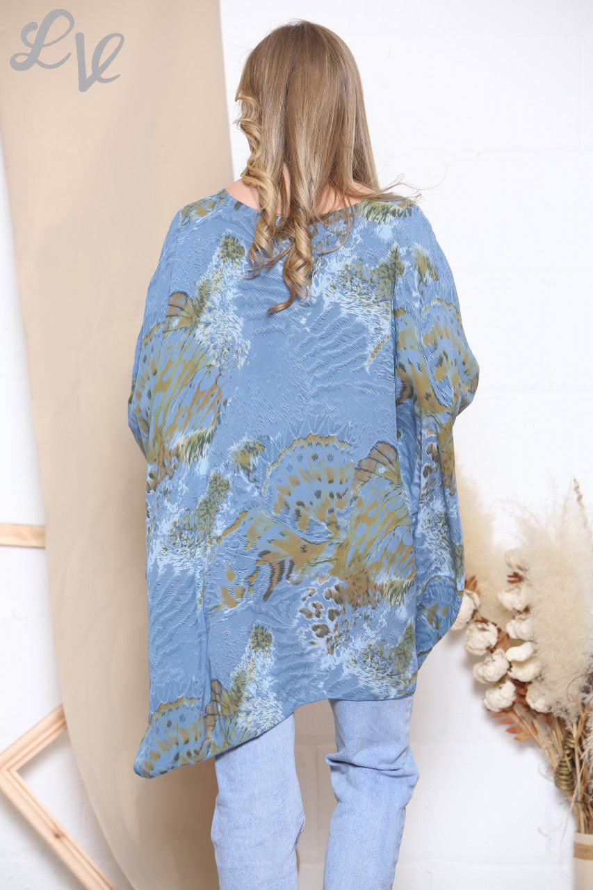Ladies Animal Print Batwing Top Denim