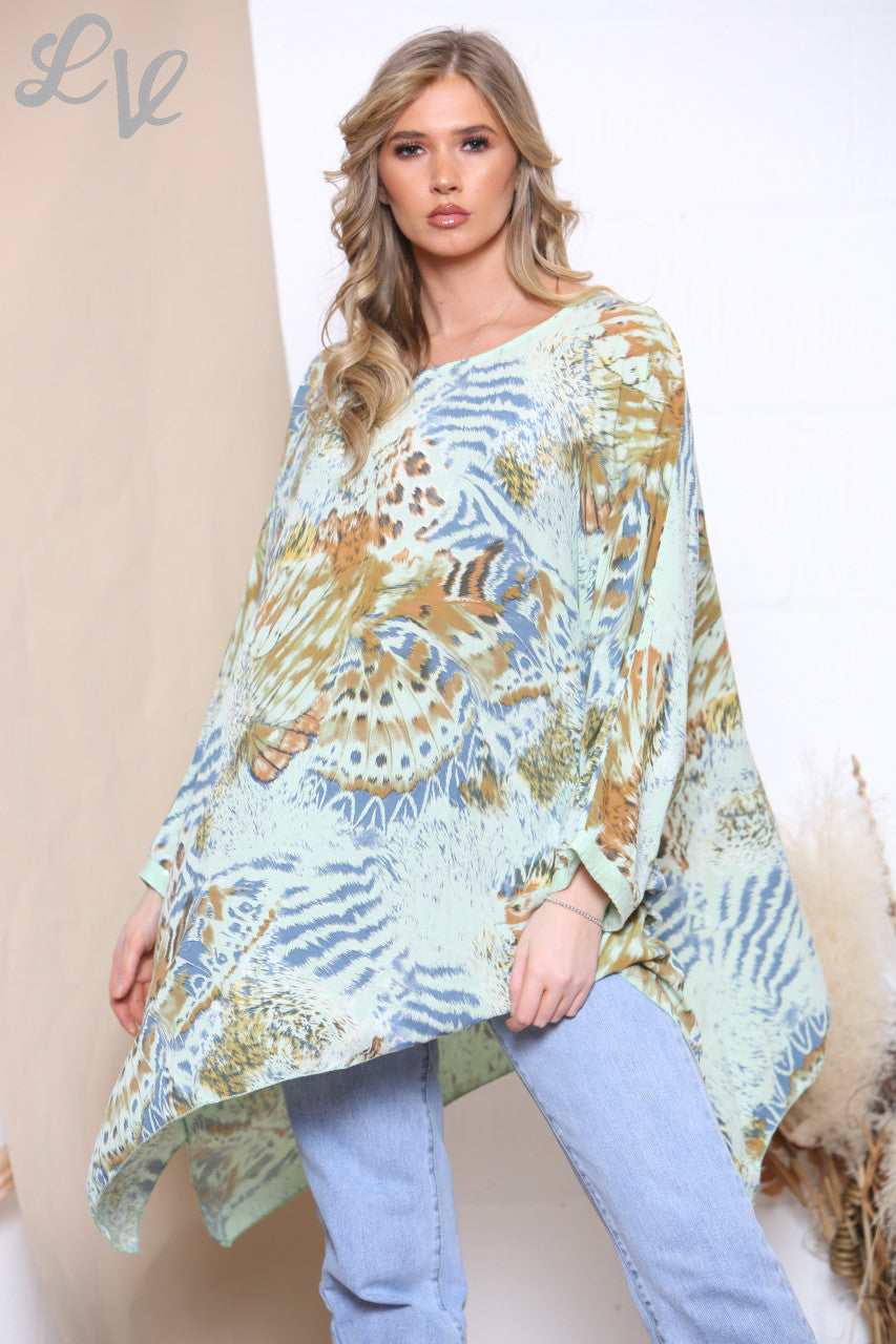 Dames Top Met Dierenprint En Vleermuismouwen Mint